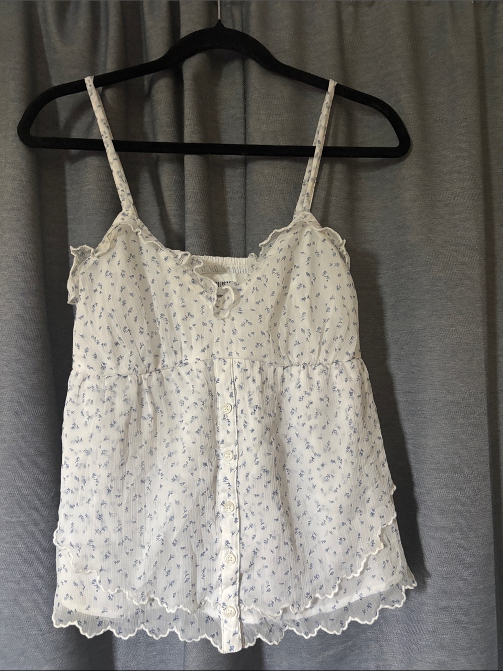 Hollister White Cami Top with Light Blue Floral Print